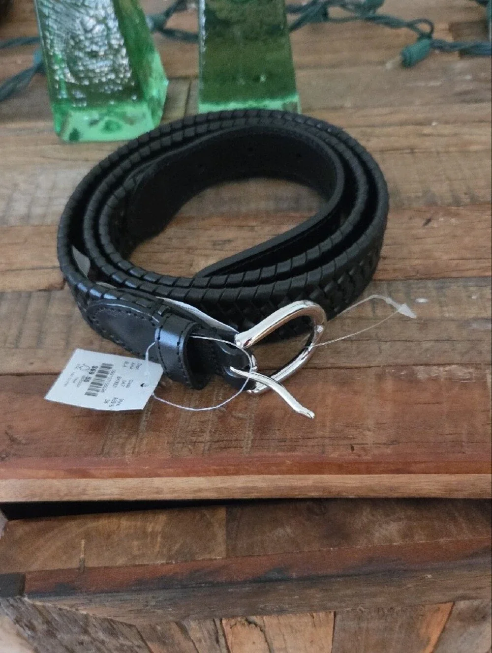 J Crew Classic Black Woven Elasticated Italian Leather Men's Belt